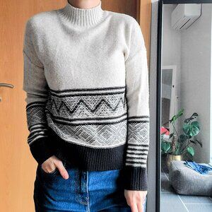 Banana Republic Reverse Fair Isle Mock Neck Knit Black/Cream Long Sleeve Sweater